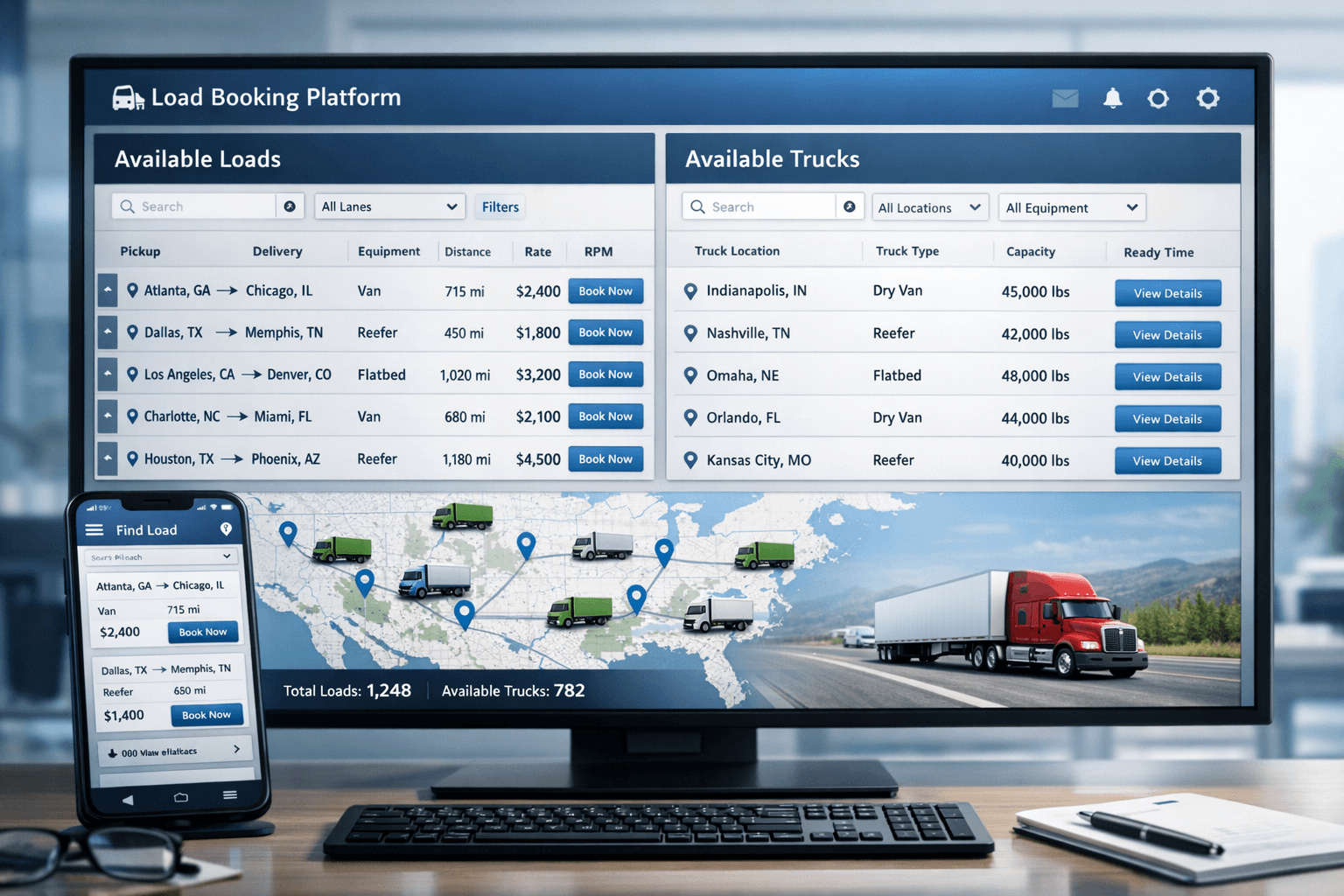 Load booking for freight carriers