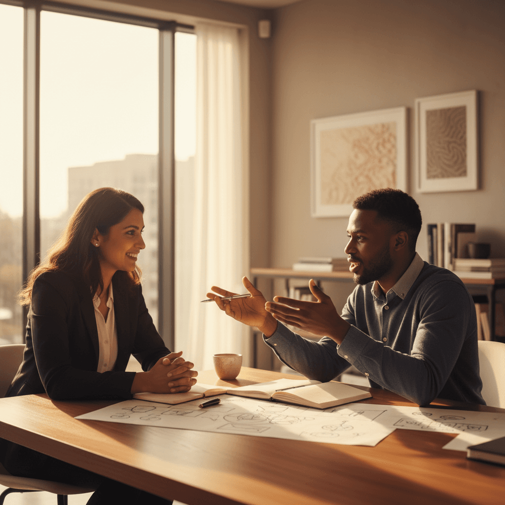 Entrepreneur and coach collaborating on business strategy