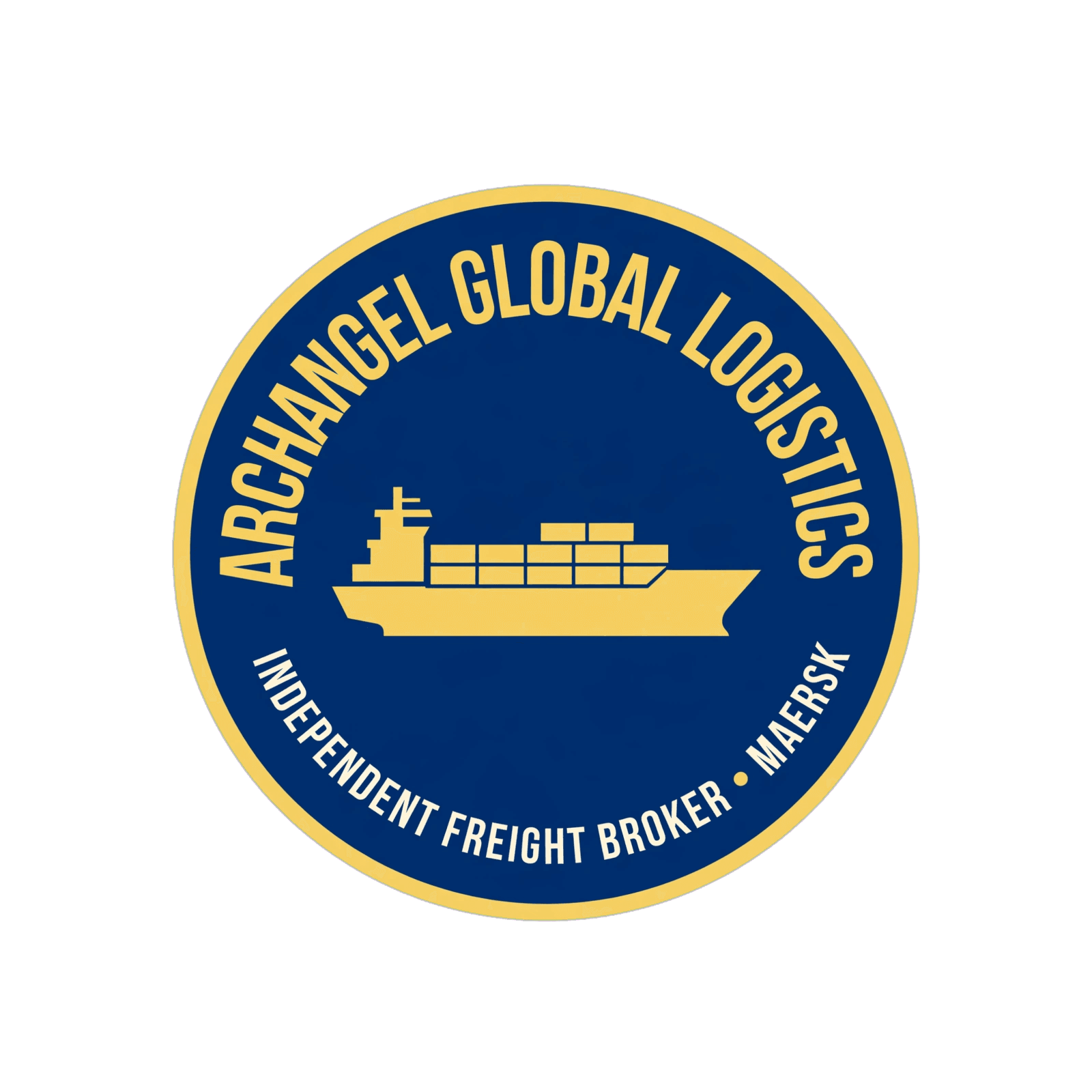 Archangel Global Logistics circular blue logo featuring a yellow cargo ship silhouette and white text.